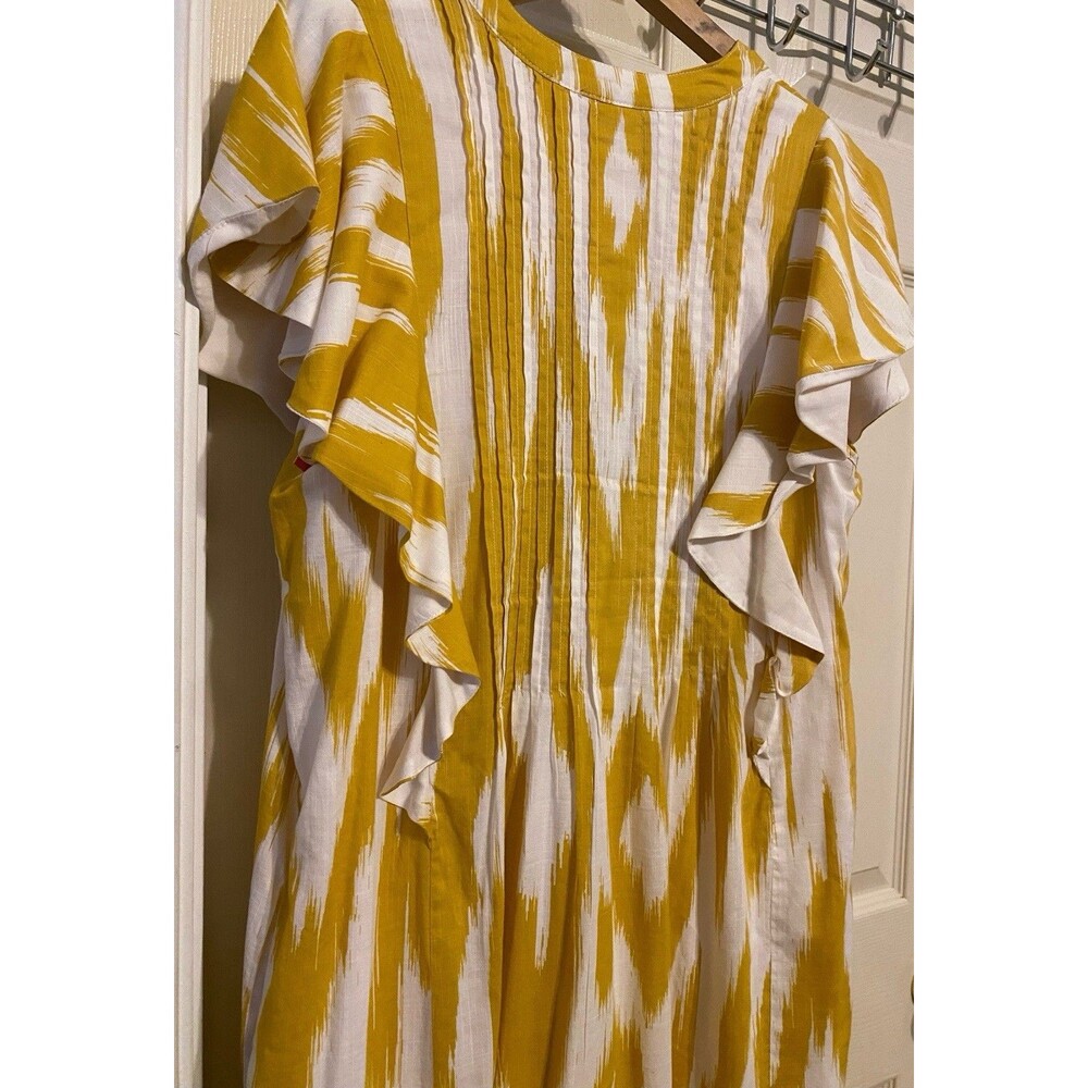 Anthropologie Maeve Cassandra Pintuck Yellow Flutter Sleeve Maxi Dress Large - Picture 10 of 16